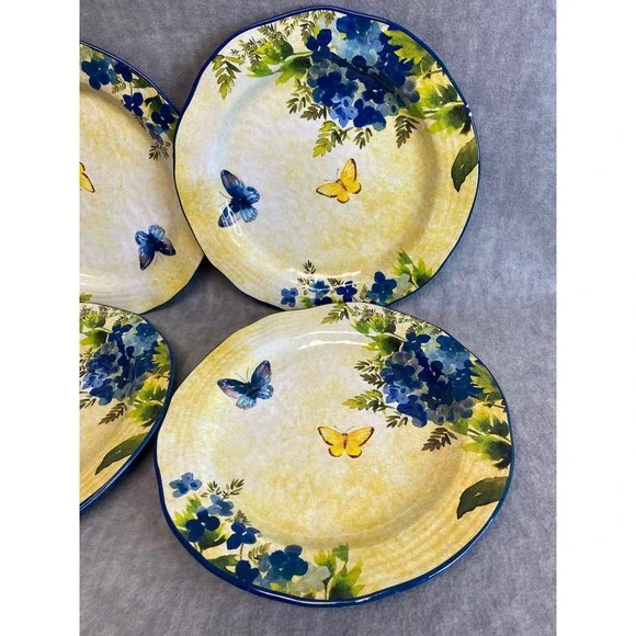 Pier 1 Imports Butterfly Floral Melamine 11" Dinner Plates Set of 4 BPA Free - Picture 6 of 7